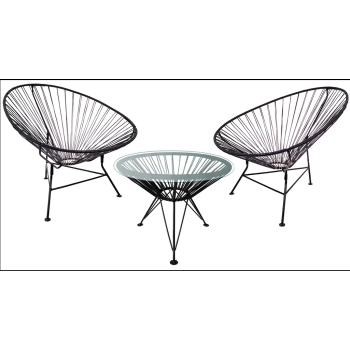 Набор дачной мебели "Ракушка" стол (стекло) 50 см + 2 кресла (до 120 кг), полиротанг коричневый *1