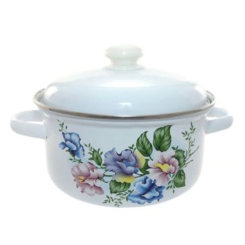 Кастрюля эмалированная 3,0л d200мм крышка с пл.р., обод нерж., с Деколью С-1512АП2/4 *1/4