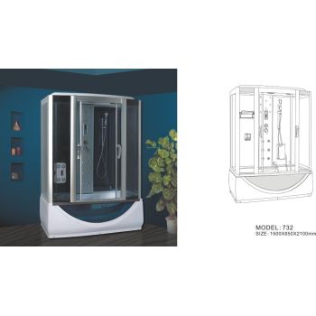 Кабина душевая 150*85*210 732 поддон высокий стекло прозрачное электрика ст.черная VERNER 5уп см арт ГЯ427