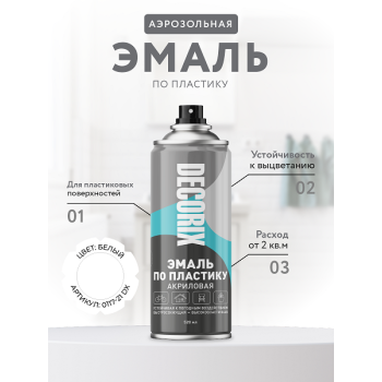 Эмаль-аэрозоль белый глянцевый по пластику 520 мл DECORIX (A21) *1/12