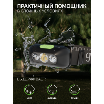 Фонарь налобный Gauss 3Вт 80Лм LED аккумулятор Li-ion 400мА  GFL410 *1/10/80