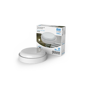 Светильник накладной светодиодный 8Вт 6.5К 700Лм IP65 D140*51 круг белый ЖКХ Gauss 126411308 *1/40