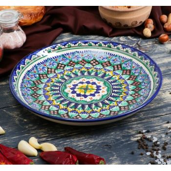 Блюдо керам. "Ляган" d420мм, рисунки -"микс" "Риштанская керамика" *5