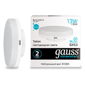 Лампа светодиодная 13W GX53 таблетка 4K нейтральный Gauss 83823 *10/100