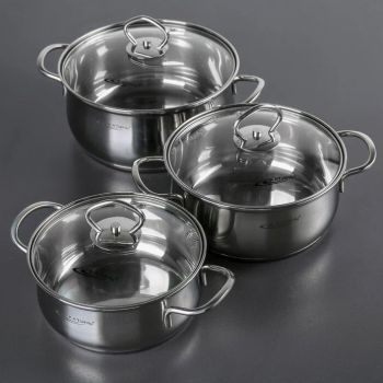 Набор кастрюль нерж. "Катунь" "Лира":1,6л+2,2л+3,2л, термор.дно, Ст.кр. КТ-CP-001 *1/2