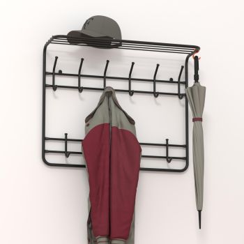 Вешалка настенная с полкой 2-х ярусная шир.730мм 8крючков Черная ВСП9 Ч ("ЗМИ") *1