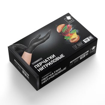 Перчатки нитриловые текстур. на пальцах M (средний) 100шт в коробке ЧЕРНЫЕ SEMPB2 "А.Д.М."*1/10