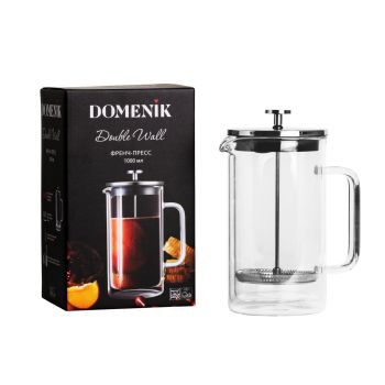Чайник заварочный жаропрочное стекло "Френч-пресс" 1000 мл "Double wallL " DMG037  *1/4/24