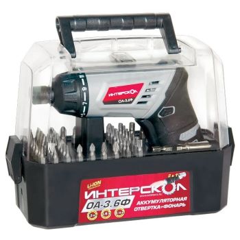 Отвертка аккумуляторная 3,6В 1скор.0-210об/мин 5Нм 1,3Ач LI-ION 30бит ОА-3,6Ф ИНТЕРСКОЛ *1/10