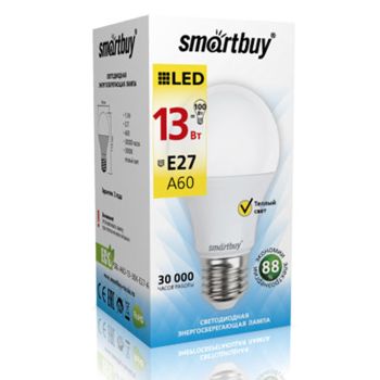 Лампа светодиодная 13W Е27 груша 3К теплый A60 Smartbuy *10/100