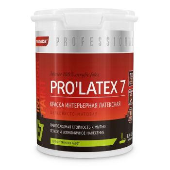 Краска латексная для стен и потолков 0,9 л PARADE E7 PRO LATEX моющаяся шелк-матовая База А***   *6