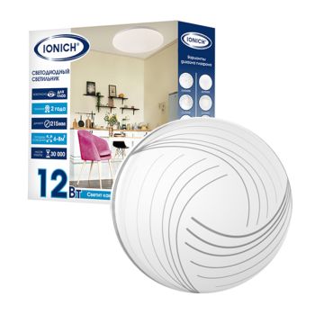 Светильник светодиодный акриловый 215мм IONICH "Венера" 12 Вт 6000-6500К 850Лм S=6-8м2 1689*1/40