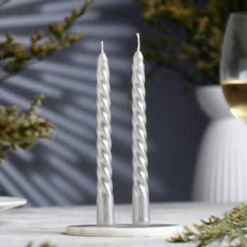 Набор свечей витых, 1,5х 15 см, 2 штуки, серебряный металлик 3609889
