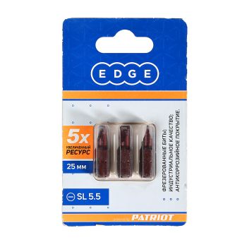 Бита шлицевая SL5,5х25мм (3шт) фрезерованная S2 хвостовик1/4"С EDGE PATRIOT *1/20