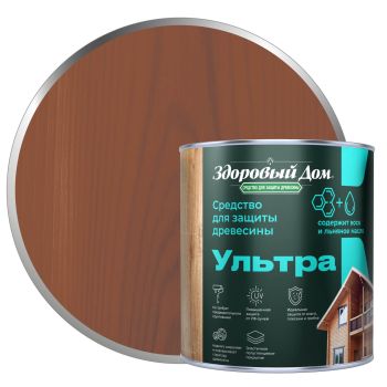 Защитно-декоративное покрытие для древесины 2 в1 Тик 0,8 л Здоровый дом УЛЬТРА  *1/6/528