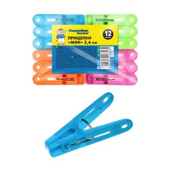 Прищепки д/белья пластм. НАБОР 12шт MINI 5.4см D1002-12 "Мамонтенок чистолюб" *1/120
