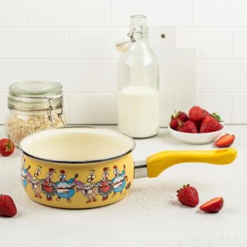 Кастрюля эмалированная "Куриный переполох" 1,5л d16см Дл.ручка, б/кр. 374691 ("МЕТРОТ" Сербия) *1/4