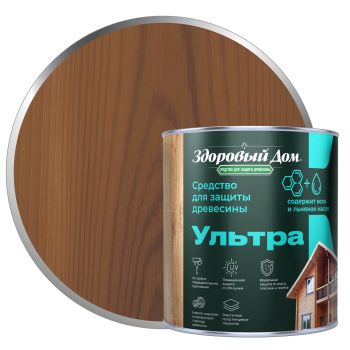 Защитно-декоративное покрытие для древесины 2 в1 Дуб 0,8 л Здоровый дом УЛЬТРА  *1/6/528