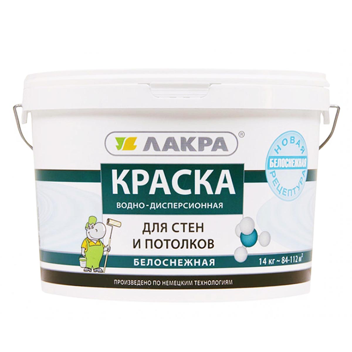 Краска акриловая Лакра, для стен и потолков, 14 кг, белоснежная