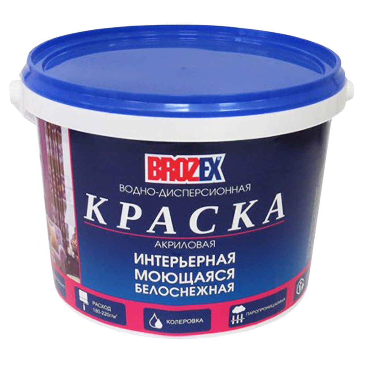 Краска акриловая для стен и потолков 14 кг BROZEX моющаяся белоснежная ...