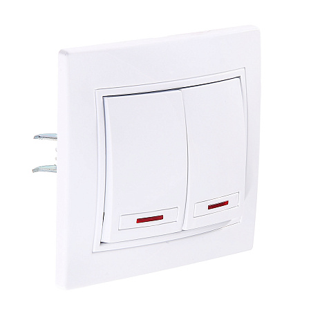 Выключатель "Intro Plano" СП 2кл. белый 10А-250В IP20 1-104-01 *10/200