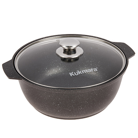 Кастрюля алюмин. антипригарная "Kukmara" "Мраморная" темный "жаровня" 4,0л Стекл.кр. жмт42а *1/4