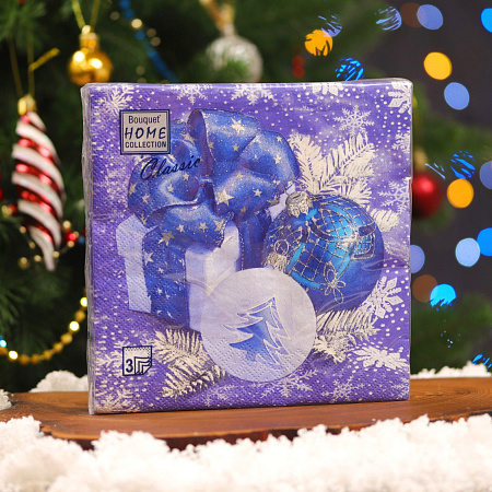 Салфетки бумажные 3сл 33*33см 20шт НОВЫЙ ГОД Новогодня композиция (синяя)  *12