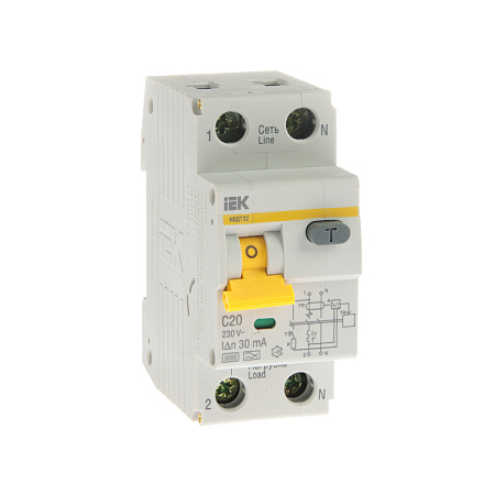 Авт.выкл. диф.тока IEK 25А 2мод С 1п+N тип А 30мА 6kA АВДТ-32 ИЭК MAD22-5-025-C-30   *1/6