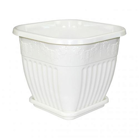 Кашпо пластм. "Лозанна" 8,0л Квадр. 260х260мм h225мм с поддоном Белый М1470 (ЗПИ "Альтернатива)*1/16