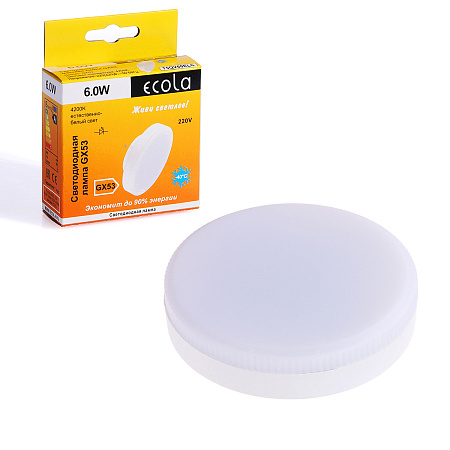 Лампа светодиодная 6W GX53 таблетка 4K нейтральный матовая Ecola 27x75 T5QV60ELC* 10/100