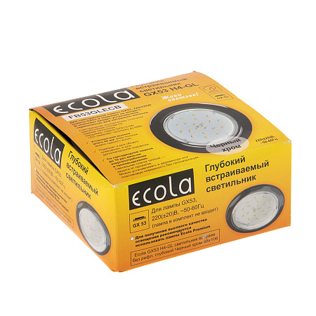 Светильник встраиваемый GX53 H4-GL Ecola без рефлектора глубокий Черный хром FB53GLECB *10/50