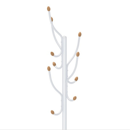 Вешалка напольная "Стойка" с кругл.осн., 5кр. с дерев.након.,выс.1,95м Белый ВКО1/МБ ("Ника") *1