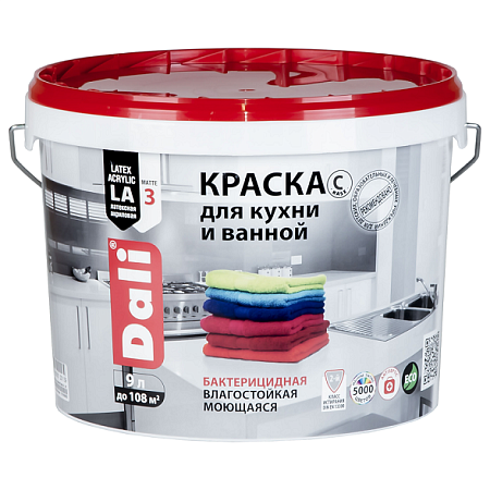 Краска акриловая для кухни и ванной 9 л ДАЛИ влагостойкая матовая База С *1/44