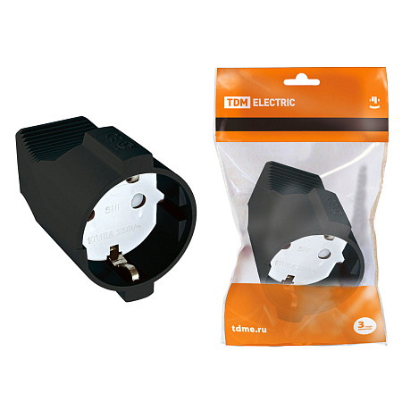 Розетка кабельная с з/к черный 16А 250В TDM SQ1806-0032  *10/20/200