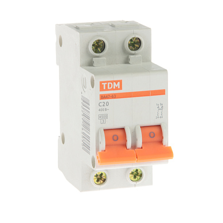 Авт.выкл. TDM ВА 47-29 20А/2П SQ0206-0094   *6/60