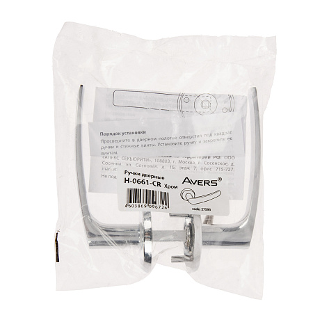 Ручка д/финских дверей ХРОМ H-0661-CR (в комплекте 2шт) Аvers *1/24