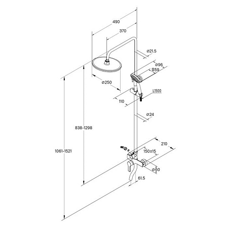 Смеситель д/ванны со стойкой для душа + ручной и тропический душ Stripe Milardo STRSB1FM06 *1