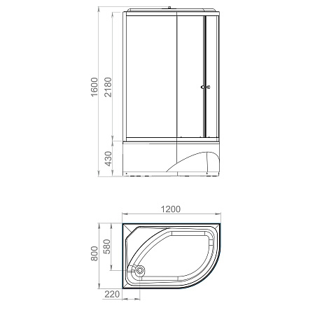 Кабина душевая120*80*218 Deligh128R high поддон выс.проз.,б/эл,ст.голуб DOMANI-Spa 3уп РАСПРОДАЖА