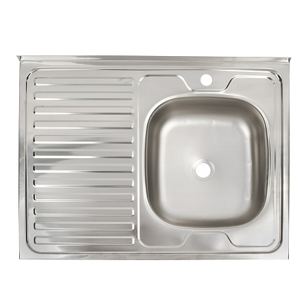 Мойка нерж. накладн.600х800х150мм 0,5 мм ЛЕВАЯ без сифона, выпуск 1 1/2"  *1/15