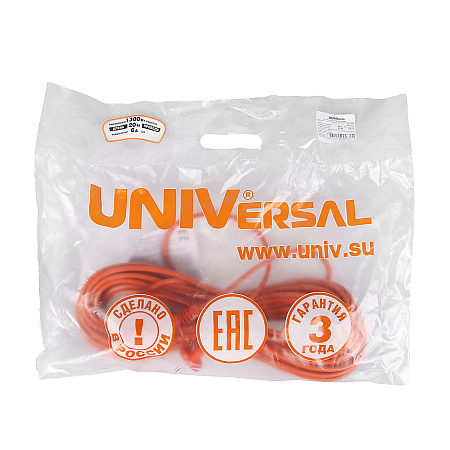 Удлинитель 1 розетка 20м б/з ПВС 2х0,75мм2 6А мощ.нагр 1300Вт Универсал УШ-6  *1/10/20