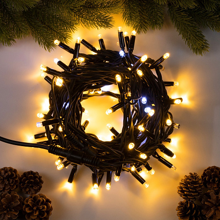 Гирлянда Нить 10м 100LED теплый белый мерцание каучук IP65 PRO темная нить 220V IP65 9891187 *1/20