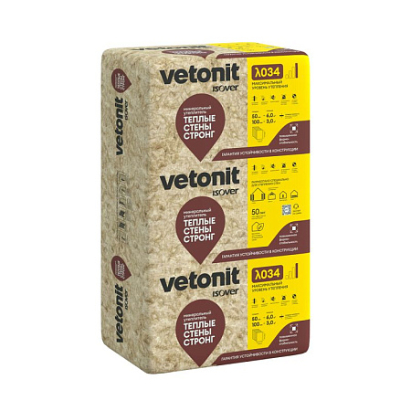 Теплоизоляция "VETONIT"  Теплые Стены Стронг 100*610*1000 (5 матов 3,05м2/0.305м3) /Е/К  *10/40