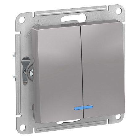 Механизм выключателя "ATLAS DESIGN" 2кл. алюминий с подсв. (сх.5а) 10АХ SchE ATN000353  *10