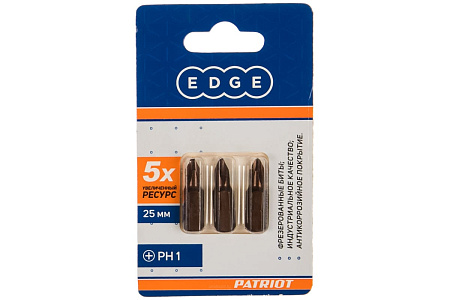 Бита крестовая PH1х25мм (3шт) фрезерованная S2 хвостовик1/4"С EDGE PATRIOT *1/20/240