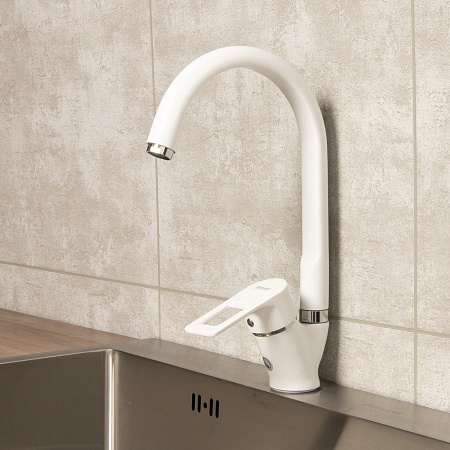 Смеситель для кухни Potato P5130-7 белый высокий излив *1/10