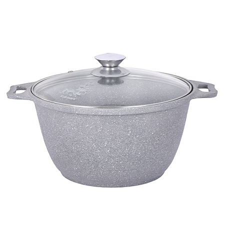 Кастрюля алюм. литая а/приг. Kukmara "Мраморная" светлый 4,0л  Стекл.кр. кмс42а (Кукмор) *1/3