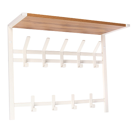 Вешалка настенная с полкой "Торонто 22Д" 2-х ярусная 670х270х545мм 9кр.с Дер. Белая ВСПТ22Д Б"ЗМИ"*1