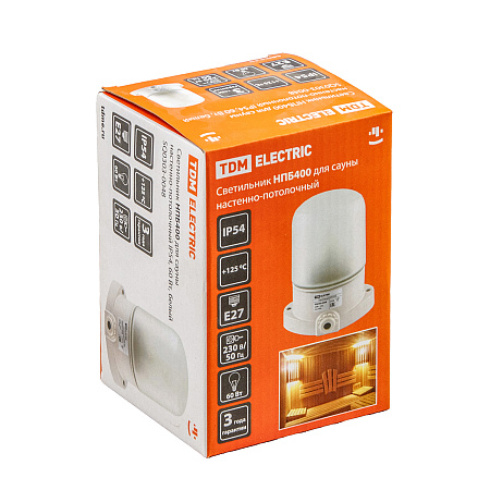 Светильник НПБ400  IP54 60Вт бел., настенно-потолочный, для сауны бани TDM SQ0303-0048 *1/16