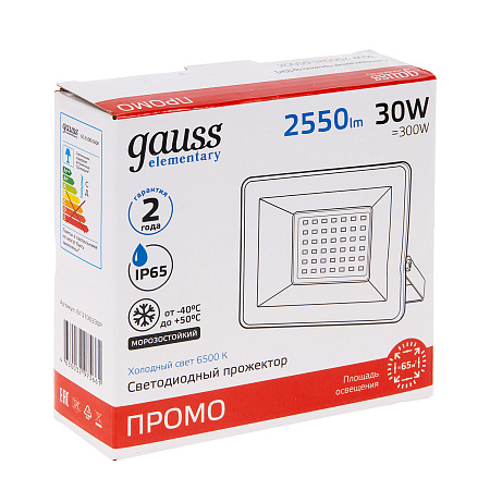 Прожектор светодиодный 30Вт 6,5К IP65 2700lm черный Gauss  PROMO 613100330P *1/48