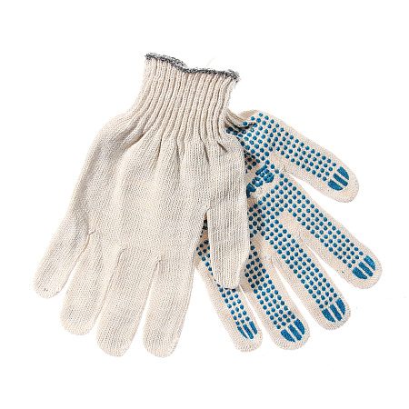 Перчатки ХБ с ПВХ точ 10кл (4 нити) 39гр белые с логотипом ДОМОСТРОЙ  *10/250/300